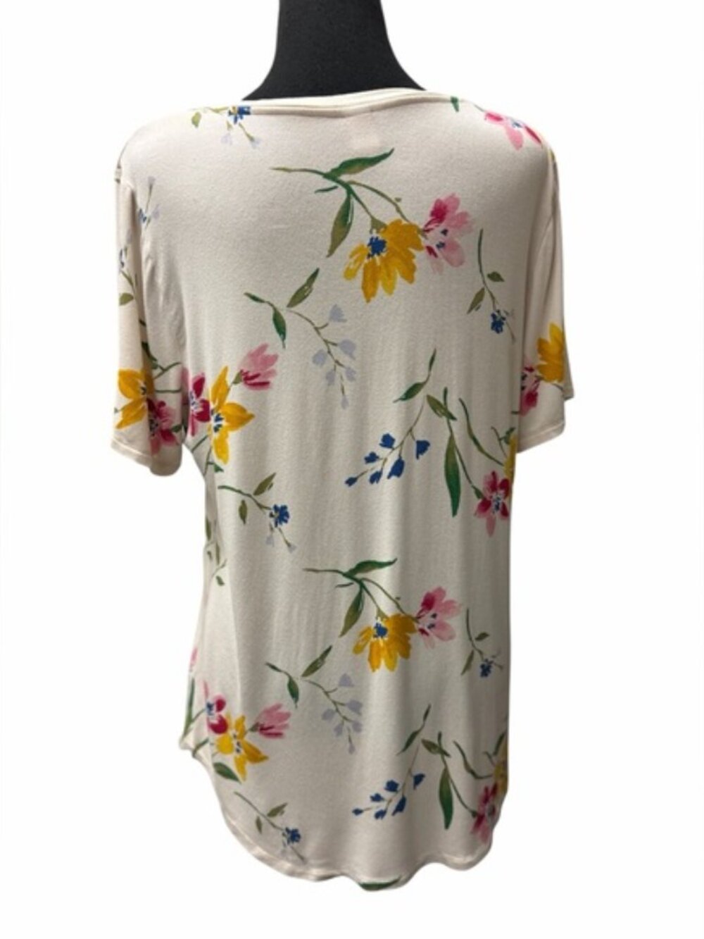 Old Navy Luxe Floral V Neck Top Large Cream Pink Yellow Blue Boho - Picture 4 of 8